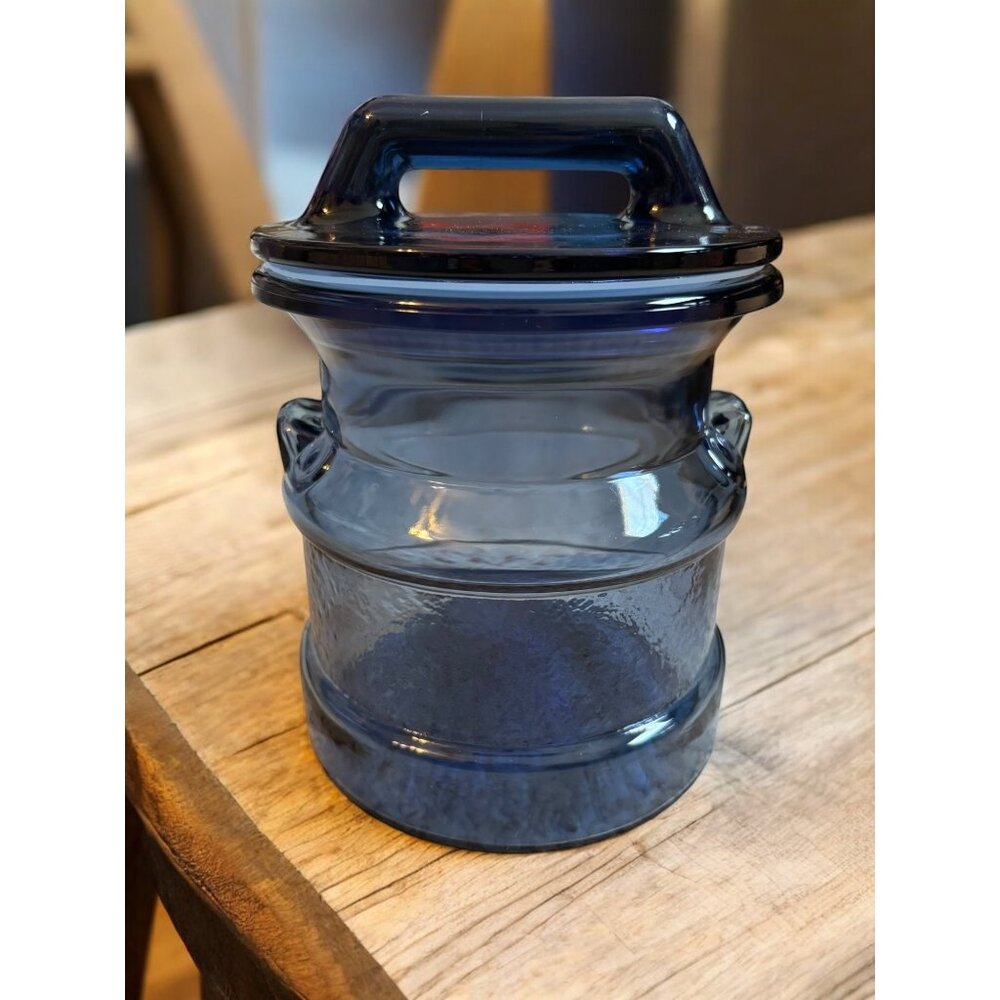 Vintage LE Smith Cobalt Blue Milk Can Glass Canister 8x5.5
